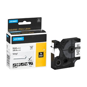 Image DYMO Schriftband RHINO  18443, 9 mm schwarz auf weiß