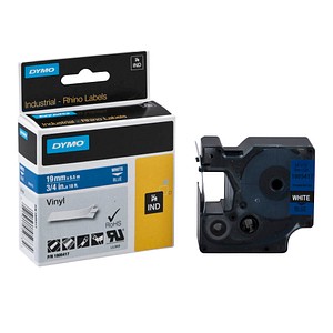 Image DYMO Schriftband RHINO  1805417, 19 mm weiß auf blau