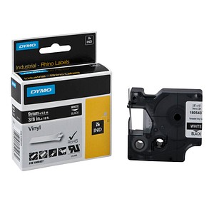 Image DYMO Schriftband RHINO  1805437, 9 mm weiß auf schwarz