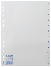 Image LEITZ Esselte Kunststoff-Register, Zahlen, A4, 1-12, weiß Universallochung, Maß