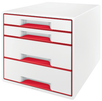 Image LEITZ Schubladenbox WOW CUBE, 4 Schübe, perlweiß/rot