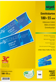 Image SIGEL Eintrittskarten, 180 x 55 mm, bedruckbar, hochweiß individuell gestaltbar