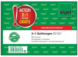 Image SIGEL Quittungen T1178 DIN A6 quer Anzahl der Blätter: 40 3 St./Pack. 1 Pckg.