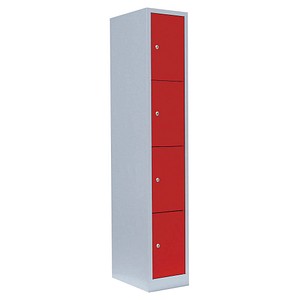 Image LÜLLMANN Schließfachschrank lichtgrau, feuerrot 520414, 4 Schließfächer 31,5 x 50,0 x 180,0 cm