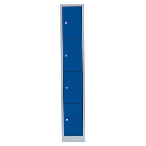 Image LÜLLMANN Schließfachschrank lichtgrau, enzianblau 520411, 4 Schließfächer 31,5 x 50,0 x 180,0 cm
