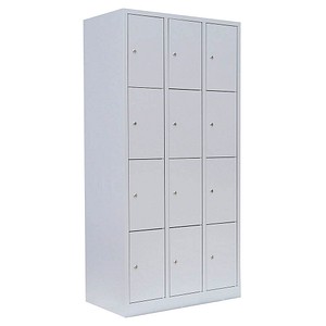 Image LÜLLMANN Schließfachschrank lichtgrau 520430, 12 Schließfächer 88,5 x 50,0 x 180,0 cm