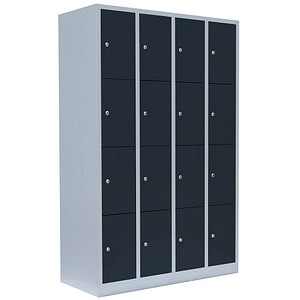 Image LÜLLMANN Schließfachschrank anthrazit, lichtgrau 520448, 16 Schließfächer 117,0 x 50,0 x 180,0 cm