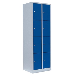Image LÜLLMANN Schließfachschrank lichtgrau, enzianblau 520421, 8 Schließfächer 60,0 x 50,0 x 180,0 cm