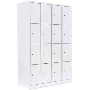 Image LÜLLMANN Schließfachschrank signalweiß 520447, 16 Schließfächer 117,0 x 50,0 x 180,0 cm