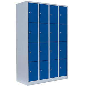 Image LÜLLMANN Schließfachschrank lichtgrau, enzianblau 520441, 16 Schließfächer 117,0 x 50,0 x 180,0 cm
