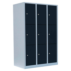 Image LÜLLMANN Schließfachschrank anthrazit, lichtgrau 523338, 9 Schließfächer 118,5 x 50,0 x 180,0 cm