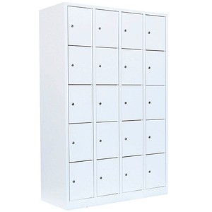 Image LÜLLMANN Schließfachschrank signalweiß 520547, 20 Schließfächer 117,0 x 50,0 x 180,0 cm