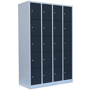 Image LÜLLMANN Schließfachschrank anthrazit, lichtgrau 520548, 20 Schließfächer 117,0 x 50,0 x 180,0 cm