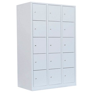 Image LÜLLMANN Schließfachschrank lichtgrau 523530, 15 Schließfächer 118,5 x 50,0 x 180,0 cm