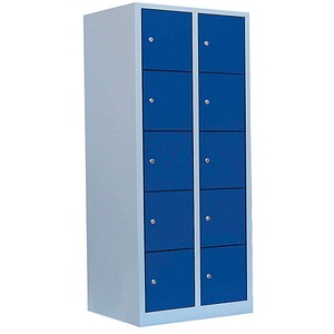 Image LÜLLMANN Schließfachschrank lichtgrau, enzianblau 523521, 10 Schließfächer 80,0 x 50,0 x 180,0 cm