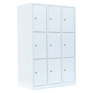Image LÜLLMANN Schließfachschrank signalweiß 523337, 9 Schließfächer 118,5 x 50,0 x 180,0 cm