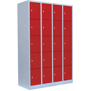 Image LÜLLMANN Schließfachschrank lichtgrau, feuerrot 520544, 20 Schließfächer 117,0 x 50,0 x 180,0 cm