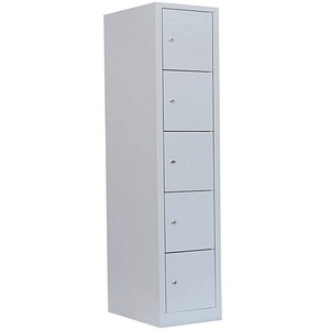 Image LÜLLMANN Schließfachschrank lichtgrau 523510, 5 Schließfächer 41,5 x 50,0 x 180,0 cm