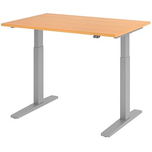 Image HAMMERBACHER XMKA12 höhenverstellbarer Schreibtisch buche rechteckig C-Fuß-Gestell silber 120,0 x 80,0 cm
