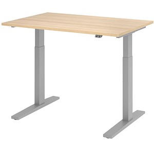 Image HAMMERBACHER XMKA12 höhenverstellbarer Schreibtisch eiche rechteckig C-Fuß-Gestell silber 120,0 x 80,0 cm