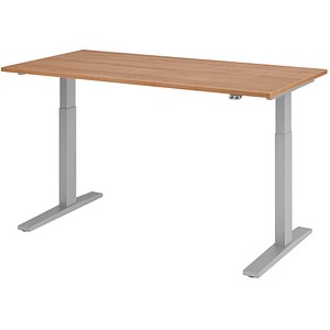 Image HAMMERBACHER XMKA16 höhenverstellbarer Schreibtisch nussbaum rechteckig C-Fuß-Gestell silber 160,0 x 80,0 cm