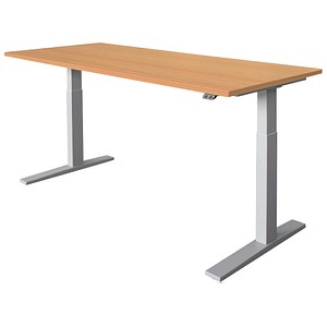 Image HAMMERBACHER XMKA19 höhenverstellbarer Schreibtisch buche rechteckig C-Fuß-Gestell silber 180,0 x 80,0 cm