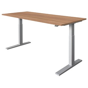 Image HAMMERBACHER XMKA19 höhenverstellbarer Schreibtisch nussbaum rechteckig C-Fuß-Gestell silber 180,0 x 80,0 cm