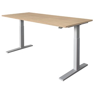 Image HAMMERBACHER XMKA19 höhenverstellbarer Schreibtisch eiche rechteckig C-Fuß-Gestell silber 180,0 x 80,0 cm