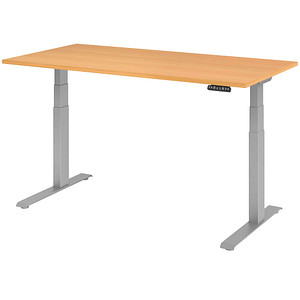Image HAMMERBACHER XDKB16 höhenverstellbarer Schreibtisch buche rechteckig C-Fuß-Gestell silber 160,0 x 80,0 cm