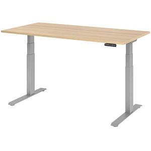 Image HAMMERBACHER XDKB16 höhenverstellbarer Schreibtisch eiche rechteckig C-Fuß-Gestell silber 160,0 x 80,0 cm