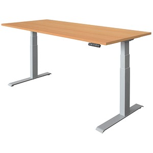 Image HAMMERBACHER XDKB19 höhenverstellbarer Schreibtisch buche rechteckig C-Fuß-Gestell silber 180,0 x 80,0 cm