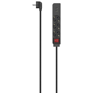 Image hama 3-fach Steckdosenleiste mit Schalter 1,4 m schwarz mit USB-Buchse