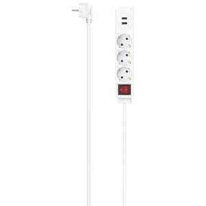 Image hama 3-fach Steckdosenleiste mit Schalter 1,4 m weiß mit USB-Buchse