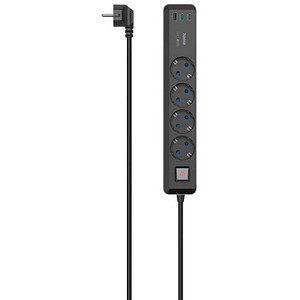 Image hama 4-fach Steckdosenleiste 1,4 m schwarz mit USB-Buchse