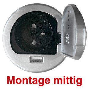 Image kerkmann Einbausteckdose für Tischplatten, mittig, silber