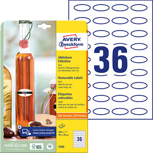 Image AVERY ZWECKFORM Avery 360 ovale Etiketten - bedruckbar und ablösbar - 40x20mm (