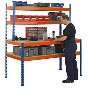 Image SCHULTE Werkbank blau, orange 245,0 x 77,3 x 198,1 cm
