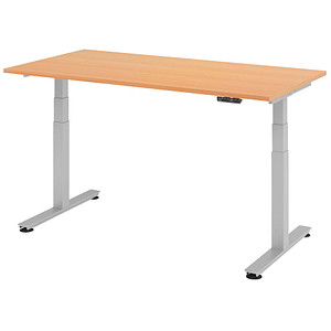 Image HAMMERBACHER XDSM16 höhenverstellbarer Schreibtisch buche rechteckig T-Fuß-Gestell silber 160,0 x 80,0 cm