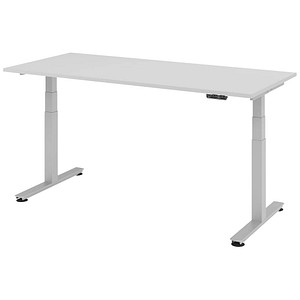 Image HAMMERBACHER XDSM19 höhenverstellbarer Schreibtisch lichtgrau rechteckig T-Fuß-Gestell silber 180,0 x 80,0 cm