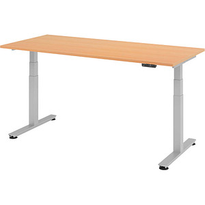 Image HAMMERBACHER XDSM19 höhenverstellbarer Schreibtisch buche rechteckig T-Fuß-Gestell silber 180,0 x 80,0 cm
