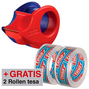 Image AKTION: tesa Klebefilmabroller Mini-Abroller rot/blau + GRATIS + GRATIS 2 Rollen tesafilm Kristall-Klar, 10,0 m x 15,0 mm (LxB)