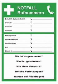 Image LEINA Hinweisschild "Notfall-Rufnummern