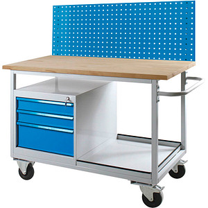 Image ADB Werkbank Eko lichtgrau, lichtblau 3 Schubladen 130,0 x 60,0 x 85,0 cm