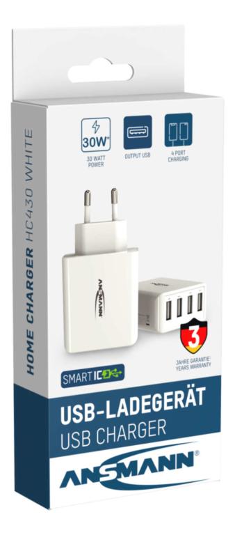 Image ANSMANN HomeCharger HC430 1001-0113 USB-Ladegerät Steckdose Ausgangsstrom (max.