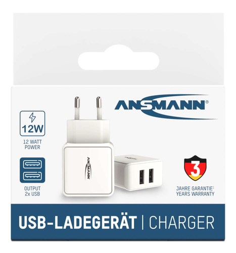 Image ANSMANN HomeCharger HC212 1001-0114 USB-Ladegerät Steckdose Ausgangsstrom (max.