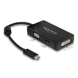 Image DeLOCK USB C/HDMI, DVI, VGA Adapter 0,13 m schwarz