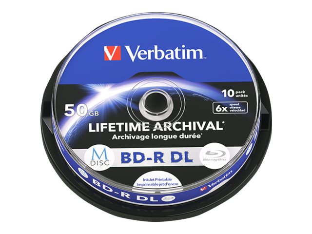 Image VERBATIM 43847 M-Disc BD-R BluRay 6x Cakebox 50GB, printable, 10 Stück