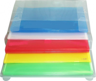 Image Unterlagenkoffer A4 quer transparent farbig sortiert - mit Dokumentenmappen Klappe und Klettverschluss - 25 Stück