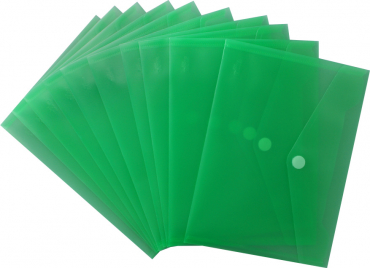 Image Dokumententaschen Sammelmappen Sichttaschen A5 quer transparent grün- Dokumentenmappe mit Klappe und Klettverschluss - 10 Stück