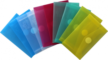 Image Visitenkartentaschen / Sammeltaschen / Sichttaschen, quer, aus PP,  mit Klappe und Klettverschluss, Farbe: transparent farbig sortiert - 10 Stück